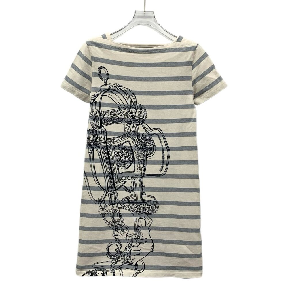 Hermes Color-Block Striped Print Cotton Crewneck … - image 1